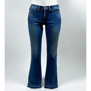 LOFT Curvy Slim Flare Jeans Size 10 High Rise Raw Hem Stretch Denim Y2k